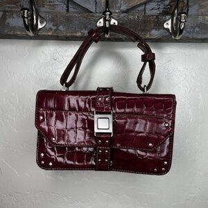 united colors of benetton red faux croc embossed leather handbag